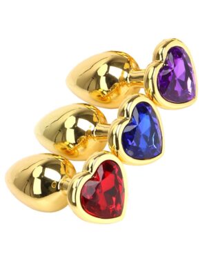 Çelik Gold Kalp Mücevherli Anal Plug 3'lü Set