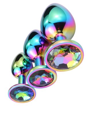 Çok Renkli Taşlı Çelik Anal Plug 3'lü Set